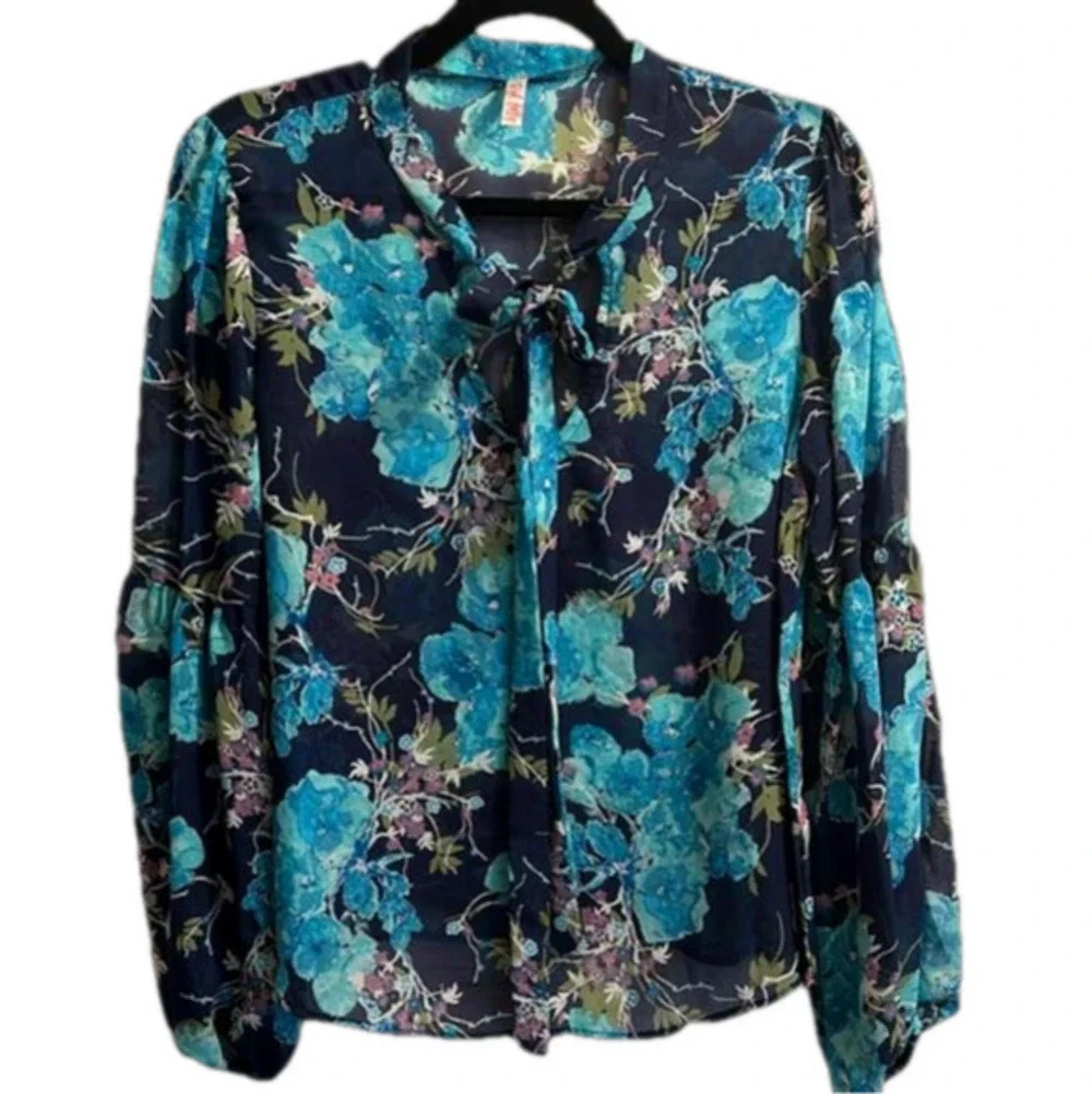 Red Lolly sheer long sleeve floral blouse